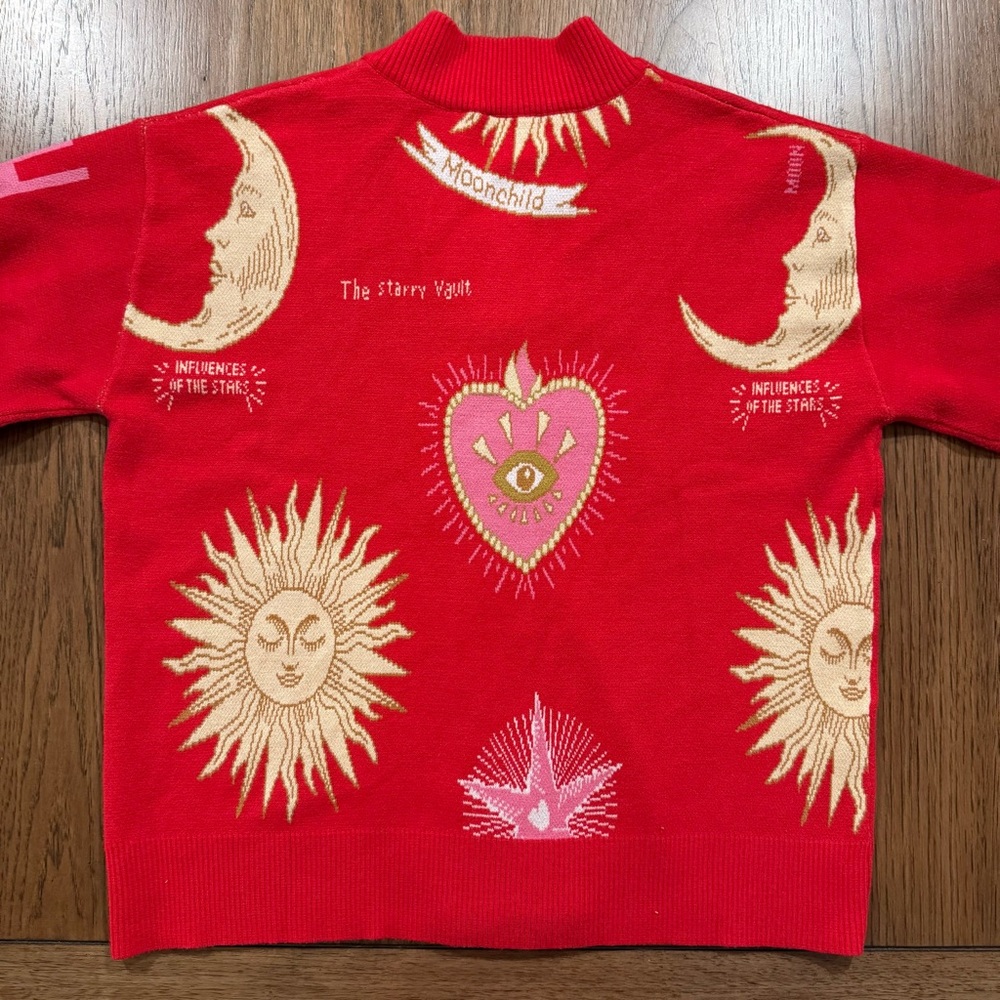 Never Fully Dressed Red Celestial Motif Cardigan - Picture 12 of 15